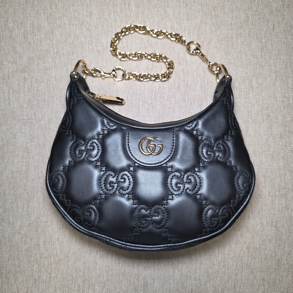 GUCCI GG Matelasse Handbag Chain Shoulder Bag Black Leather